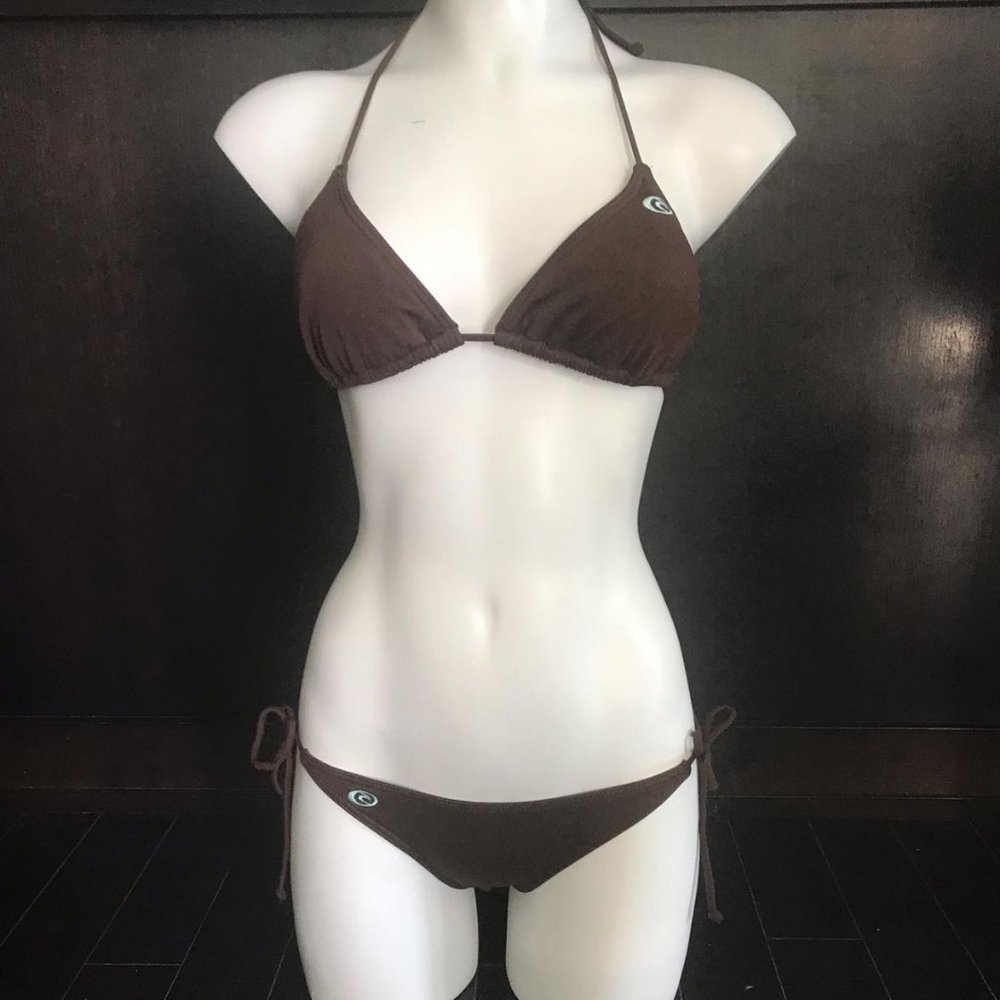 Rip Curl Solid Brown Triangle Tie Side Bikini - image 1